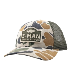 Z-Man Camo Trucker Hat Z-Man hat, camo trucker hat, fishing trucker hat, Z-Man apparel, camouflage fishing cap, snapback fishing hat, Z-Man fishing gear, outdoor camo hat